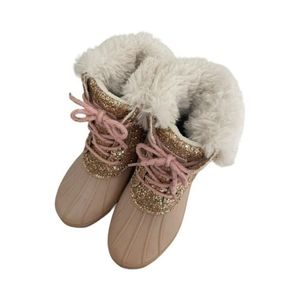London Fog Girls Glitter Sherpa Cuff Boots - Rose Gold - Size Youth 1